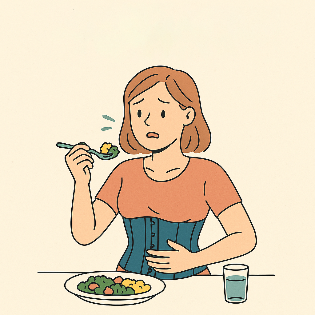 a woman wearing a corset eating