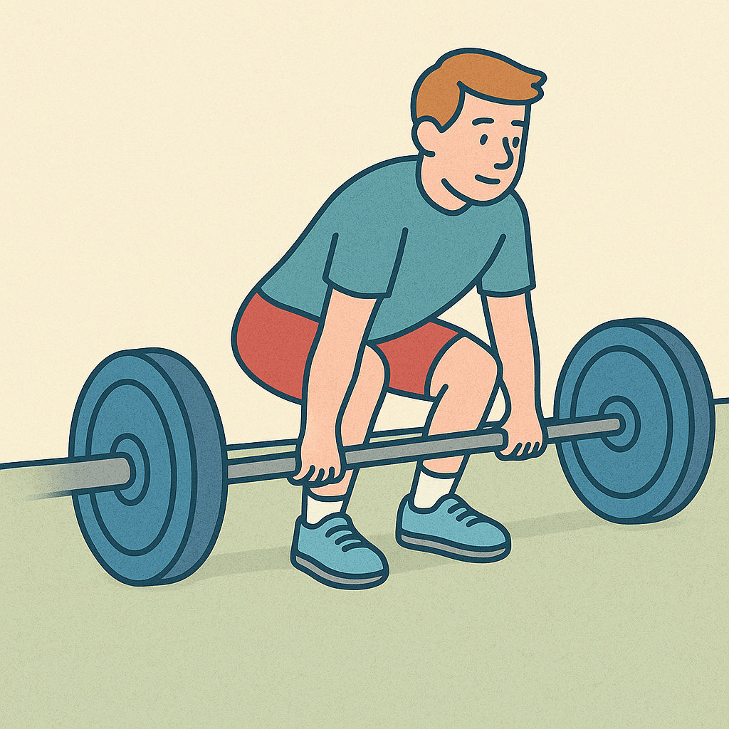 Illustration of an athlete using hook grip in weightlifting during a deadlift exercise
