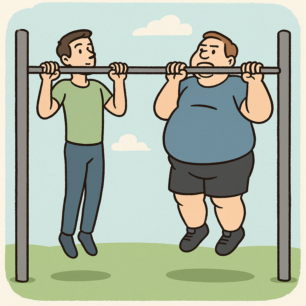 Pull-up comparison between a lean and a heavier person.