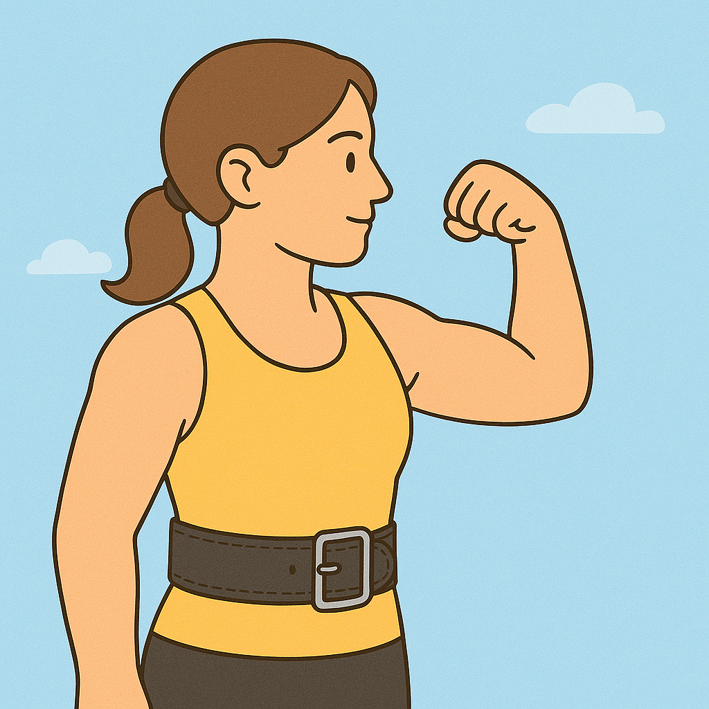 Fit woman wearing a weight lifting belt demonstrating proper gym gear use for strength training