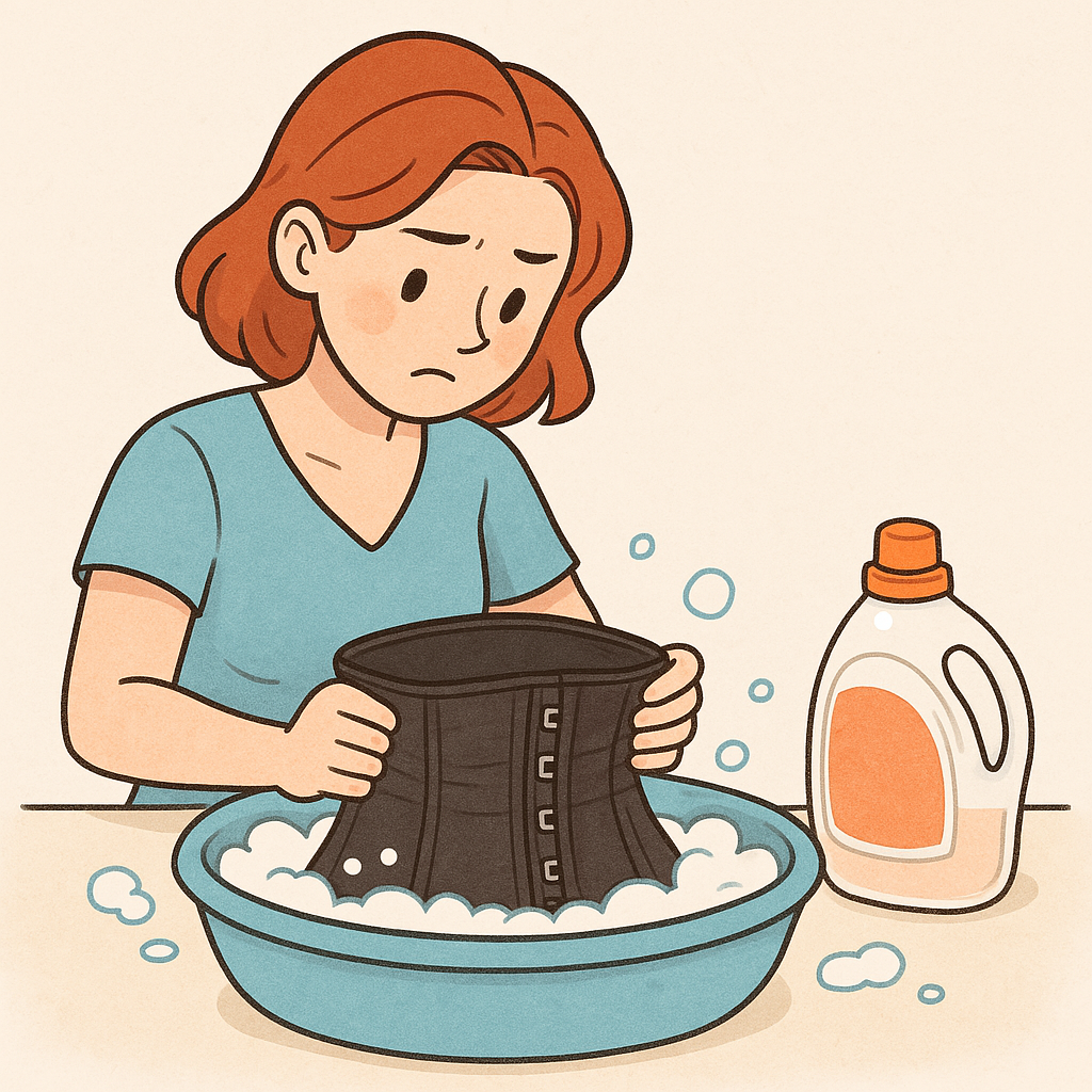 woman washing waist trainer & waist trimmer