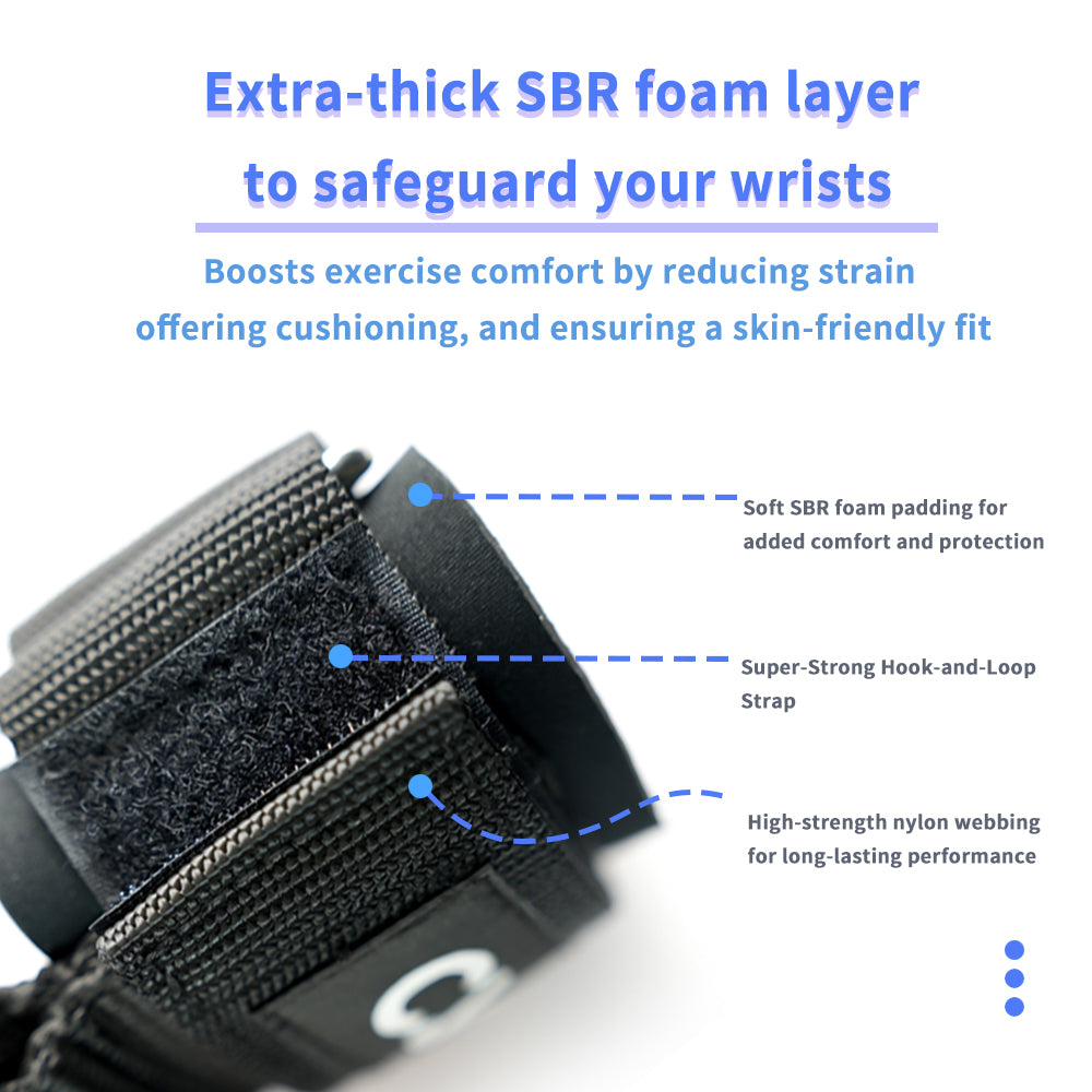 Weight Lifting Hooks - Secure Grip & Wrist Support with extra-thick SBR foam padding, hook-and-loop strap, and durable nylon webbing for comfort.