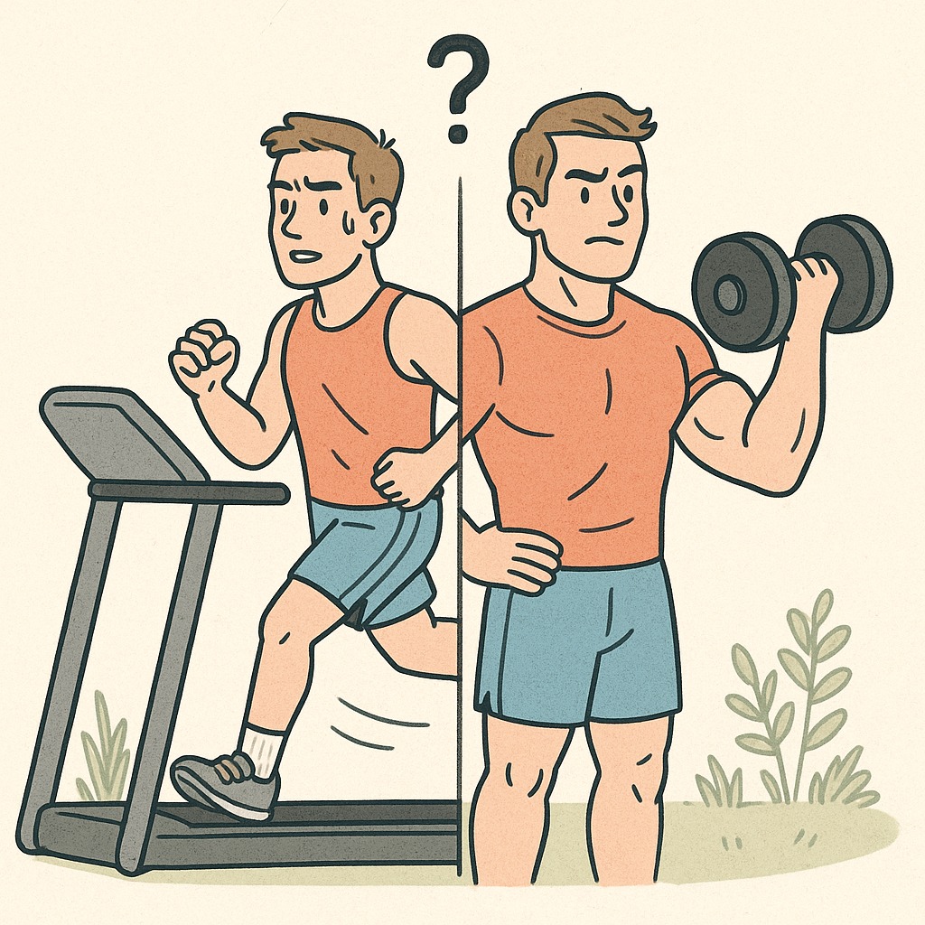 a man doing both cardio and weightlifting